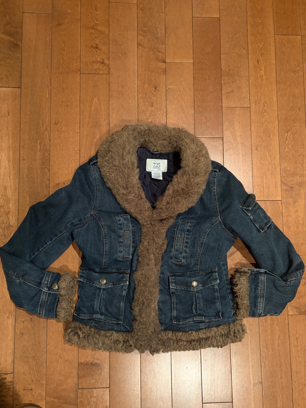 Vintage women’s Faux Fur-Trim Denim Jacket - Brown Fur, Blue Denim